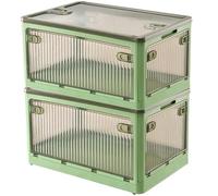 Creahaus Set di scatole portaoggetti in 2 pezzi con coperchio, scatola portaoggetti impilabile da 28 litri con ruote, scatola portaoggetti pieghevole a 5 ante, organizer per giocattoli (Verde)