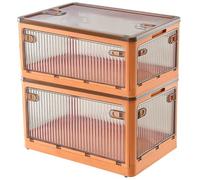 Creahaus Set di scatole portaoggetti in 2 pezzi con coperchio, scatola portaoggetti impilabile da 28 litri con ruote, scatola portaoggetti pieghevole a 5 ante, organizer per giocattoli (Arancio)