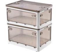 Creahaus Set di scatole portaoggetti in 2 pezzi con coperchio, scatola portaoggetti impilabile da 28 litri con ruote, scatola portaoggetti pieghevole a 5 ante, organizer per giocattoli (Bianco)