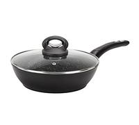 Crealys 520044 Padella Granity diam. 24 cm in Alluminio forgiato Rivestimento Nero Antiaderente Senza PFOA - Aspetto Pietra - Coperchio in Vetro - Tutte Le luci a induzione