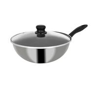 Crealys 536601 Wok Collection Origan in acciaio inox Ø 28 cm H 10,5 cm - Rivestimento antiaderente nero senza PFOA - Manico termoresistente + coperchio in vetro - tutti i piani cottura inclusa