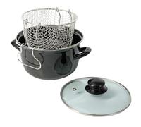 Crealys 545413 - Friggitrice tradizionale in acciaio smaltato, diametro 26 cm, con cestello stagnato e coperchio in vetro, tutti i piani cottura, induzione