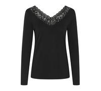 Cream Maglietta da Donna a Maniche Lunghe a V con Scollo a V e Pizzo con Bordo Regolare, in Jersey Top, Colore: Nero, M