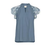 Cream Women's Blouse Short Lace Sleeves V-Neck Mandarin Collar Regular Fit Camicia da Donna, Blu Heaven, 46