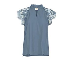 Cream Women's Blouse Short Lace Sleeves V-Neck Mandarin Collar Regular Fit Camicia da Donna, Blu Heaven, 46