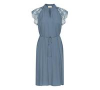 Cream Women's Cocktail Dress V-Notch Neck Lace Sleeves Knee Length Tying Belt Vestito, Blu Heaven, 42 Donna