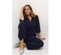 Cream Women's Pants Flared Legs Casual Fit Midrise Waist Button Fastening, Pantaloni da Donna, Navy Blazer,