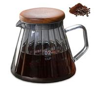 Creamer in vetro a forma di, crema di vetro a forma di onda, brocca con coperchio, elegante brocca limpida, set da porto caffettiera con manico e coperchio in legno per la cucina domestica