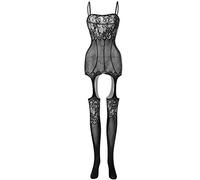 Creamlin Body a rete da donna con body sexy e calza sul cavallo (Nero)