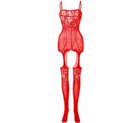 Creamlin Body a rete da donna con body sexy e calza sul cavallo (Rosso)