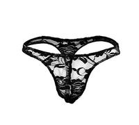 Creamlin Intimo Perizoma Trasparente da Uomo Intimo Comodo in Pizzo (Nero)