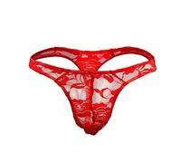 Creamlin Intimo Perizoma Trasparente da Uomo Intimo Comodo in Pizzo (Rosso)