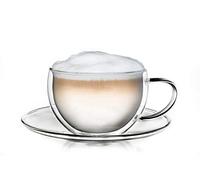 Creano 1 Tazza Termica Doppia Parete 250ml con Manico e Piattino - Bicchiere Vetro Borosilicato - Coppa Termica Latte Macchiato Tè Ideale Regalo - 1x 250ml