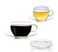 Creano 2 Tazze con piattini 200ml - Bicchiere Vetro Borosilicato - Coppa Tè Latte Macchiato Ideale Regalo - Set 2x 200ml