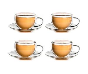 Creano 4 Tazze Termiche Doppia Parete 250ml Piattino - Bicchiere Vetro Borosilicato - Coppa Termica Latte Macchiato Tè Ideale Regalo - 4x 250ml