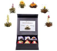 Creano 6x Fiori di Tè Nero è Bianco in Scatola Regalo Magnetica con Goffratura Argento - Set Elegante di Tè Fiorito, Perfetto come Idea Regalo Premium
