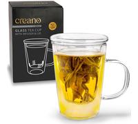 Creano Bicchiere da Tè Tutto in Uno da 400 ml, Grande Tazza per Tè Sfuso con Filtro in Vetro e Coperchio in Vetro, Teiera in Attraente Confezione Regalo Trasparente 1 Pezzo (Confezione da 1)