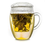 Creano Bicchiere da tè Tutto in uno, grande tazza da tè con colino e coperchio in vetro, 400 ml Una teiera ideale trasparente 1 pezzo (confezione da 1)