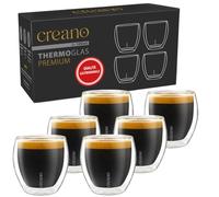 Creano Bicchieri da caffè a doppia parete di alta qualità, 100 ml, set da 6 pezzi, qualità gastronomica, 100% lavabile in lavastoviglie, vetro a doppia parete, novità 2024