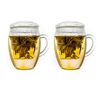 Creano Bicchieri da tè all-in-one con colino e coperchio in una pratica teiera ideale | 400ml Trasparente 2 pezzi (confezione da 1)