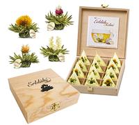 Creano Fiori di Tè in Formato Tazza - Set Regalo in Scatola di Legno - 12 Tèlini di 4 Tipi Diversi - Tè Bianco