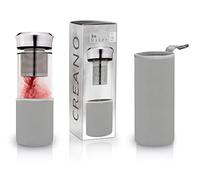 Creano Infusiera di Tè Teamaker 400ml Bottiglia di Vetro con Colino per Tè Sciolto Borsa Neoprene Grigio Teiera Termica Portatile Tè To Go Regalo Perfetto
