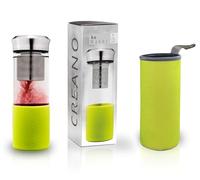 Creano Infusiera di Tè „Teamaker“ - Bottiglia di Tè To Go di Vetro con Colino per Tè Sciolto inkl. Borsa di Neoprene | 400ml (Verde)