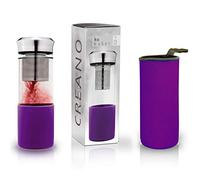 Creano Infusiera di Tè „Teamaker“ - Bottiglia di Tè To Go di Vetro con Colino per Tè Sciolto inkl. Borsa di Neoprene | 400ml (Viola)