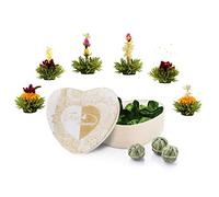 Creano Mix Fiori di Tè Verde - Set Regalo a Forma di Cuore con 6 Fiori di Tè Verde- Tè Sfuso Gourmet in Confezione Decorativa Perfetta per Regalo Donna