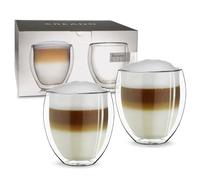 Creano Set 2 Bicchieri Termici Doppia Parete 250ml - Vetro Borosilicato Resistente, Mantiene Caldo e Freddo, Ideale per Caffè, Tè, Latte- Lavabile in Lavastoviglie