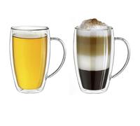 Creano Set 2 Tazze con Manico Cappuccino 400ml Doppia Parete in Vetro Borosilicato - Bicchieri con Manico Termici Isolanti per Caffè Tè Latte - Design Elegante Regalo Premium - Set 2x 400ml