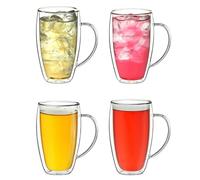 Creano Set 4 Tazze con Manico Cappuccino 400ml Doppia Parete in Vetro Borosilicato - Bicchieri con Manico Termici Isolanti per Caffè Tè Latte - Design Elegante Regalo Premium - Set 4x 400ml