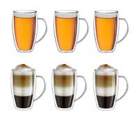 Creano Set 6 Tazze con Manico Cappuccino 400ml Doppia Parete in Vetro Borosilicato - Bicchieri con Manico Termici Isolanti per Caffè Tè Latte - Design Elegante Regalo Premium - Set 6x 400ml