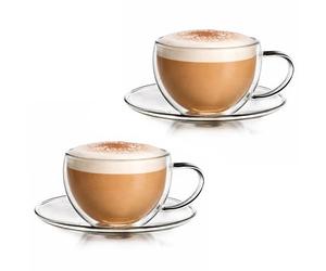 Creano Set di 2 Tazza Termica a Doppia Parete Tè/Latte Macchiato Cappuccino con Sottobicchiere | 250ml