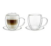 Creano Set di 2 Tazze Termica XXL in Vetro a Doppia Parete, Tazza in Vetro con Manico e Sottobicchiere | 400ml in Esclusiva Confezione Regalo