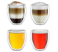 Creano Set di 4 Bicchiere Termico XXL a Doppia Parete - Vetro Termico Borosilicato, Grande Capacità 400ml, Ideale per Caffè, Tè e Bevande Calde