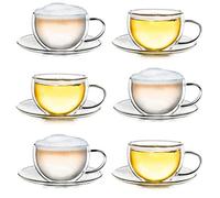 Creano Set di 6 Tazza Termica a Doppia Parete Tè/Latte Macchiato Cappuccino con Sottobicchiere 6x 250ml