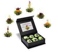 Creano Set Regalo 6 Fiori di Tè Verde in Scatola Magnetica Elegante con Goffratura Argento - Tè Fiori Artigianali, Idea Regalo Raffinata