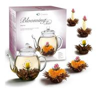 Creano - AbloomTea - Set da regalo con fiori di tè nero e teiera da tè in vetro da 500 ml