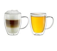 Creano Tazza Thermos a Doppia Parete in Vetro Borosilicato con Manico - 2x 400ml DG-SH - Set 2 Pezzi per Cappuccino Caffè Tè Latte Bicchieri Isolanti Trasparenti Design Elegante Regalo Perfetto