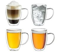 Creano Tazza Thermos a Doppia Parete in Vetro Borosilicato con Manico - 4x 250ml DG-SH - Set 2 Pezzi per Cappuccino Caffè Tè Latte Bicchieri Isolanti Trasparenti Design Elegante Regalo Perfetto
