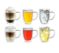 Creano Tazza Thermos a Doppia Parete in Vetro Borosilicato con Manico -62x 250ml DG-SH - Set 6 Pezzi per Cappuccino Caffè Tè Latte Bicchieri Isolanti Trasparenti Design Elegante Regalo Perfetto