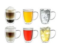 Creano Tazza Thermos a Doppia Parete in Vetro Borosilicato con Manico - 6x 400ml DG-SH - Set 6 Pezzi per Cappuccino Caffè Tè Latte Bicchieri Isolanti Trasparenti Design Elegante Regalo Perfetto
