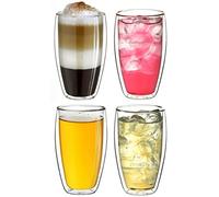 Creano Tazza Thermos Doppia Parete 400ml DG-SH Set 4 Pezzi Adatta Mani Piccole Cappuccino Caffè Tè Latte Bicchieri Isolanti Trasparenti Design Elegante Regalo Perfetto - Set No. 12