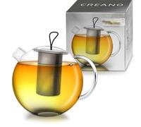 Creano Teiera in Vetro 1,0 Litro con Filtro Acciaio Inossidabile Integrato e Copercio Vetro - Antigoccia Elegante Teiera Trasparente per Tè Infusi Regalo Perfetto - 3 pezzi