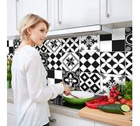 CREARREDA Pannello Paraschizzi Cucina Adesivo da Parete Facile da Applicare Piastrelle Black & White 190 x 60 cm 100% Made in Italy, Ignifugo e Resistente all'Acqua Paraspruzzi Lavandino in PVC