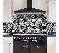 CREARREDA Pannello paraschizzi Cucina Adesivo da Parete Piastrelline Bianche e Nere 180_x_60_cm 100% Made in Italy con Inchiostro atossico, ignifugo e Resistente all'Acqua, 67136