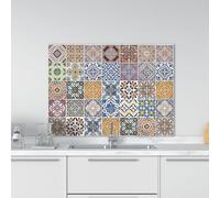 CREARREDA Pannello Paraschizzi Cucina in Alluminio Azulejos 84x60cm facile da applicare Made in Italy Protezione per fornelli e muro. Lavabile e facile da montare. Lastra paraschizzi in metallo