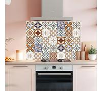 CREARREDA Pannello Paraschizzi Cucina in Alluminio Red Azulejos 84x60cm facile da applicare Made in Italy Protezione per fornelli e muro. Lavabile e facile da montare. Lastra paraschizzi in metallo