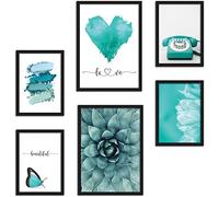 CREARREDA Set di Stampe da Parete Teal - SENZA Cornici - Decorazioni da Muro per Casa e Ufficio - Materiali Certificati, Made in Italy - Poster Abbinati 2 x A3 & 4 x A4-30x42 & 21x30